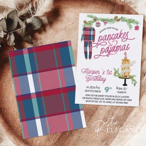 Pancakes and Pajamas Christmas Birthday Party Invitation // 4x6 or 5x7 inches // Pajama Invite // Breakfast Invite