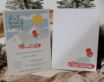 Baby on Board Silhouette Invitation Baby Shower Invite • Baby Shower • Snowboard Shower Invitation • CoEd Baby • Winter Snowboarding Shower