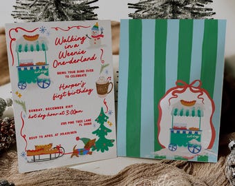 Walking in a Weenie ONEderland Birthday Invite • Any Age Hot Dog Birthday Decor, A Weenie Bit Older • INSTANT DOWNLOAD Editable Template