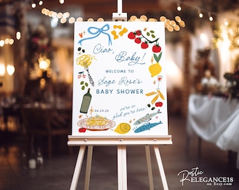 Ciao Baby Boy Welcome Sign Template • Italian Market Theme (Editable, Printable Template) • CBB02