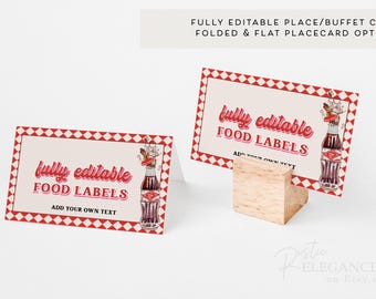 Soda Pop / Cola Folding Food Tent Sign , Food Labels Printable, Editable Template Buffet Card • INSTANT DOWNLOAD • Food Table Card