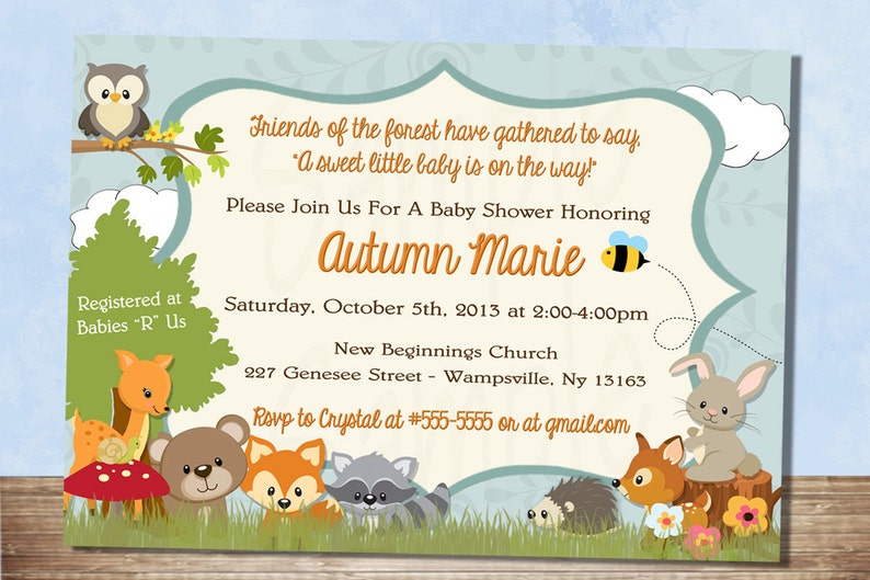Forest Themed Baby Shower Invitation Woodland Animal Neutral Party Fwtbsi