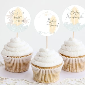 Baby on Board Cupcake Toppers • Baby Shower Digital Invite • Surfing Baby Shower • CoEd Baby • Editable Ocean Baby Shower Invite