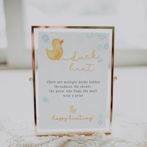 Znak gry Duck Hunt Baby Shower • Znajdź gumową kaczuszkę • Przyjęcie z kaczątkami • Edytowalna karta do gry
