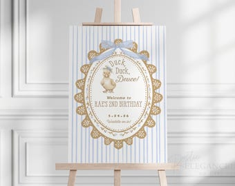 Duck Duck Deuce 2nd Birthday Welcome Sign, Blue Goose Theme (Digital Download)