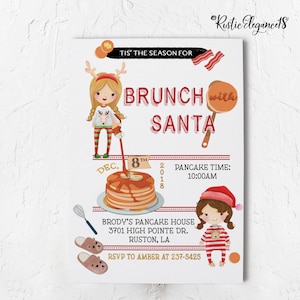 Brunch With Santa Invite //  Christmas Breakfast Invite // Breakfast with Santa // 5x7 or 4x6 Inches