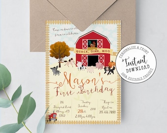 Fall Barnyard Birthday Invitation // Fall Farm Party   • INSTANT DOWNLOAD • Printable, Editable Template
