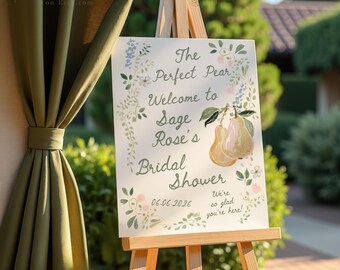 Perfect Pear Bridal Shower Welcome Sign Template - Editable Pear Couples Wedding Shower • Whimsical Floral Design (Editable) PPW02