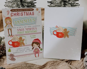 Christmas Pajama Party Birthday Invite, Hot Cocoa (DIY Template)