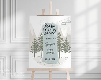 Baby on Board Baby Shower • Snowboard Baby Shower Welcome Sign • CoEd Baby • Winter Snowboarding Shower