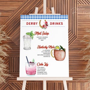 Letrero de bebidas para la fiesta del Derby de Kentucky • Letrero de bebidas para carreras del Derby • Descarga instantánea • Archivo imprimible y editable