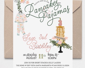 Pancakes and Pajamas Birthday Party Invitation // 4x6 or 5x7 inches // Pajama Invite // Breakfast Invite