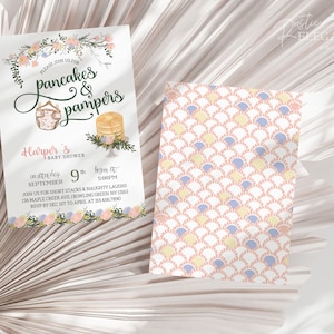 Pancakes and Pampers Baby Shower Invitation with Florals //  Brunch Baby Shower //  Whimsical Baby Shower //
