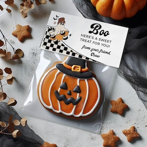 Topper de saco de guloseimas de Halloween editável Um cara assustador • Fantasma retrô moderno de 1º aniversário de menino • Modelo de lembrancinha para impressão e edição
