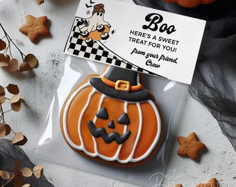 Editable Halloween Treat Bag Topper One Spooky Dude • Boy 1st Birthday Trendy Retro Ghost • Printable, Editable Favor Template OSDG01