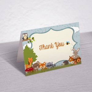 Woodland Folded Thank You Card // Instant Download // 4x6&quot; // We Print or Printable Woodland // Animals // Thank Yous // Party FWTBSI