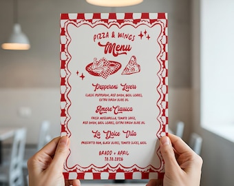 Pizza and Wings Before the Rings Menu | Italian Rehearsal (Editable Template)  PWBR01
