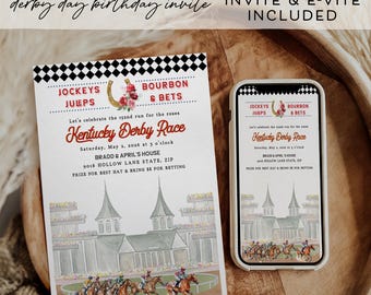 Kentucky Derby Party Invite - Black Checkered  • Electronic & Printable (Editable File)