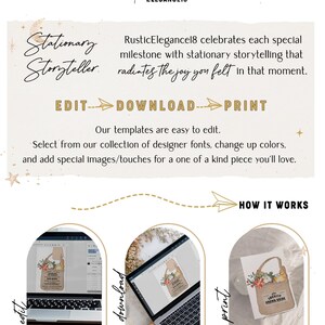 May include: A digital illustration of a brown paper bag with a floral design and the text "Locally Grown & Made" on it. The image is used to illustrate how to edit and print a digital download.