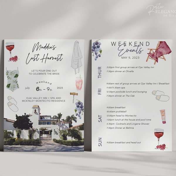 Ojai Inn and Spa California Bachelorette Invitation & Itinerary Template  • Bachelorette • Instant Download • Printable, Editable Template