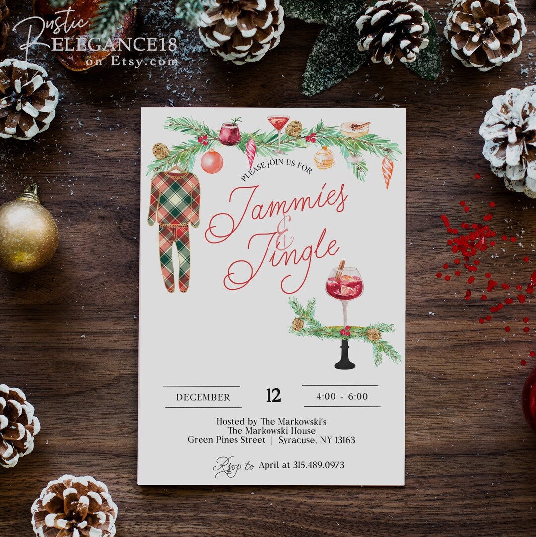 Jammies and Jingle Holiday Invite Template • Cocktail Invite • INSTANT ...