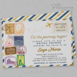Diseño de invitación con sello de viaje / Invitación para despedida de soltera / • DESCARGA INSTANTÁNEA • Plantilla imprimible y editable [id:1336473] T2