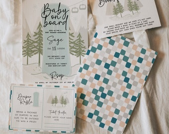 Baby on Board Bundle Baby Shower • Snowboard Baby Shower Invitation • CoEd Baby Shower Suite • Winter Snowboarding Shower