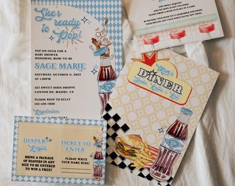 Retro Diner Baby Shower Invite • Blue She's Ready to Pop (Digital Invite)