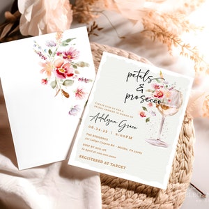 Petals and Prosecco Bridal Shower Invitation | Boho Petals and Prosecco Bridal Shower Invite | Editable Bridal Shower Template | Boho Shower