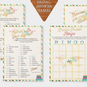 Descarga INSTANT. Juegos de ducha de novias teal imprimibles // Ducha nupcial de viaje // Ducha nupcial Bingo // Juego de teléfono // Juegos de ducha