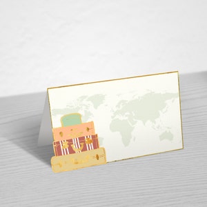 Tarjetas de tienda de campaña para maletas, tarjetas de lugar, 3,5x4 pulgadas, azul melocotón y rojo.