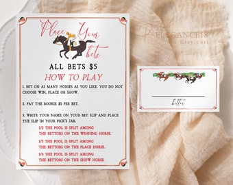 Kentucky Derby Party Horse Race Betting Sign and Bet Slips • Editable Printable File, Place Bet Wager, Pool Kentucky, Vintage Rose, Derby