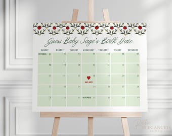 Doodle Tomato Baby Due Date Calendar • Baby Shower Game • Guess Baby's Birthday • Editable Baby Prediction, TEMPLETT, Due Date Game TBS1