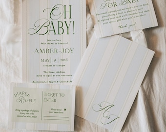 Oh Baby Stripes Boy Shower Invitation Suite • Oh Baby Theme (Editable, Printable Template) • OB212