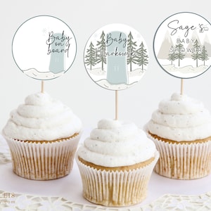 Toppers per cupcake Baby on Board Baby Shower • Gioco di previsione per lo snowboard Baby Shower • CoEd Baby • Snowboarding Shower invernale