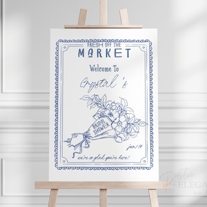 Fresh Off The Market Welcome Sign • Farmer&#39;s Market Bridal Shower • Floral Shower • Printable, Editable Template • Doodles, Whimsical