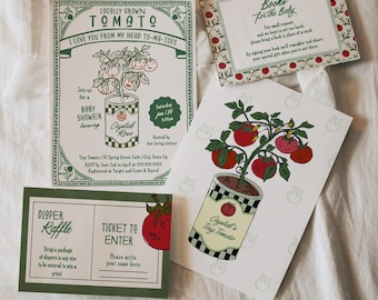 Tomato Baby Shower Invitation Template: Gender Neutral Farmhouse Design (Digital Download) TBS1