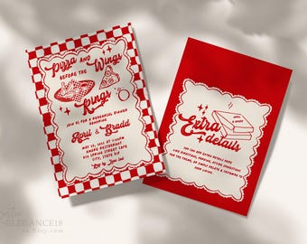 Pizza and Wings Before the Rings Rehearsal Dinner Invite (Editable Template) PWBR01