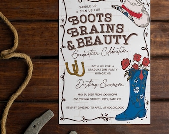 Cowgirl Graduation Announcement • Western Party Invite Template (Editable)
