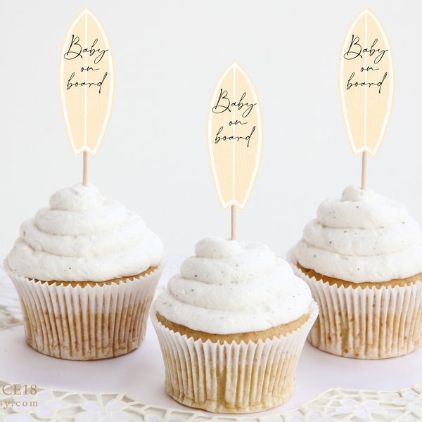 Baby on Board Surfboard Cupcake Toppers Etsy
