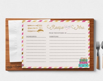 INSTANT Download - Printable Bridal Shower Recipe Card / Travel Bridal Shower