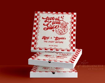 Pizza Box Design Template: Love at First Slice Rehearsal Dinner