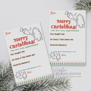 Regalo de Navidad para maestros imprimible // Carta de agradecimiento al maestro del estudiante