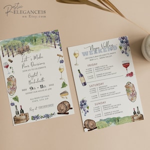 NAPA VALLEY  Wine Bachelorette Invitation & Itinerary Template  • Bachelorette • Instant Download • Printable, Editable Template
