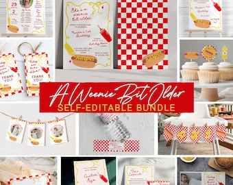 A Weenie Bit Older Bundle• Any Age Hot Dog Birthday Decor, A Weenie Bit Older Birthday • INSTANT DOWNLOAD • Editable Template SWBO01