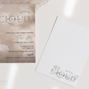 On Cloud Nine Baby Shower Invite Brown • Baby Shower Digital Invite • Instant Download Template