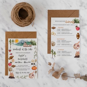 Fall Weekend At The Lake Invitation & Itinerary Template  • Bachelorette Camping Invite • INSTANT DOWNLOAD • Printable, Editable Template