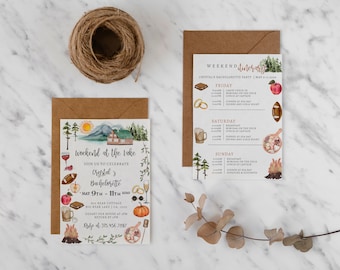 Fall Weekend At The Lake Invitation & Itinerary Template  • Bachelorette Camping Invite • INSTANT DOWNLOAD • Printable, Editable Template