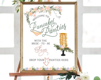 Pannenkoeken en slipjes Bachelorette-welkomstbord • Roze bloemen (digitale download)