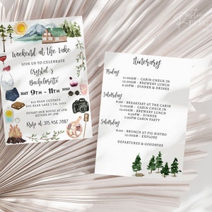 Summer Weekend At The Lake Invitation & Itinerary Template  • Bachelorette Camping Invite • INSTANT DOWNLOAD • Printable, Editable Template